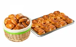 Пирожки с луком и яйцом, пирожки с рыбой и брокколи, улитки с сыром и ветчиной 30 шт.